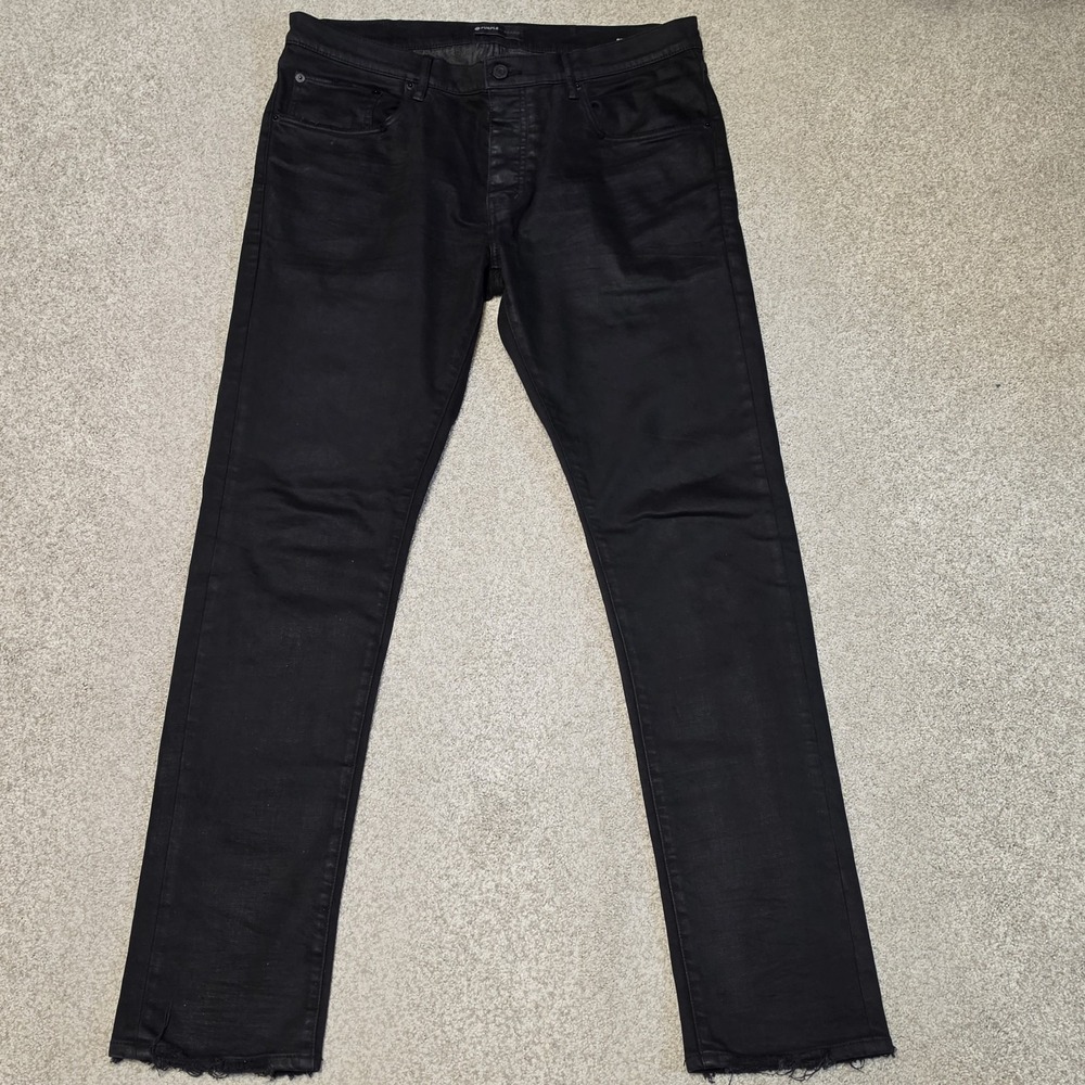 Purple‎ Brand Jeans Men 36 38x33 Black P001 Slim Skinny Distressed Raw Hem Denim